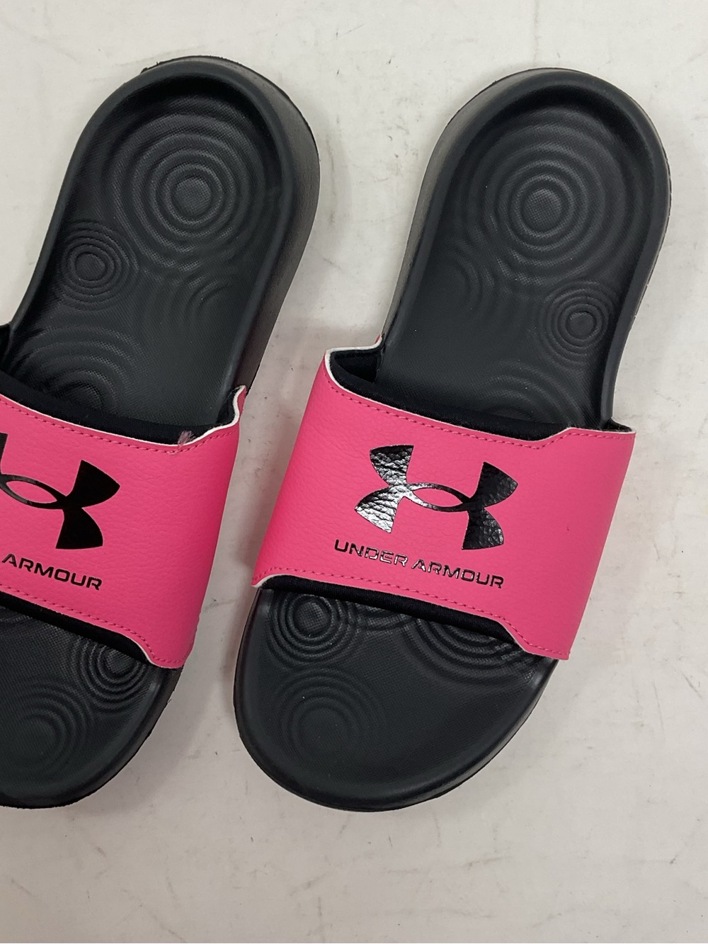 Under Armour Kids Pink and Black Logo Slide Sandals